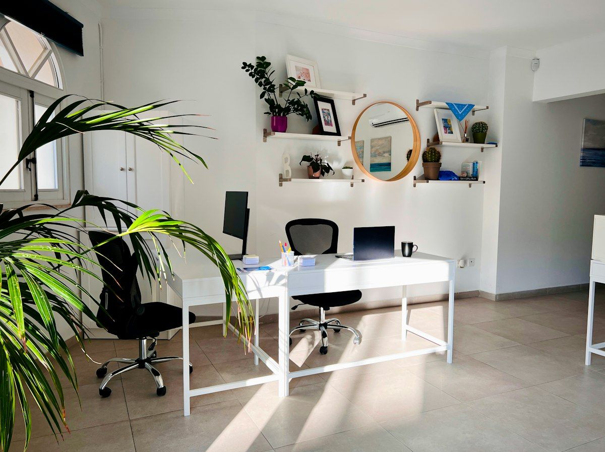 A bright, calm room with plants